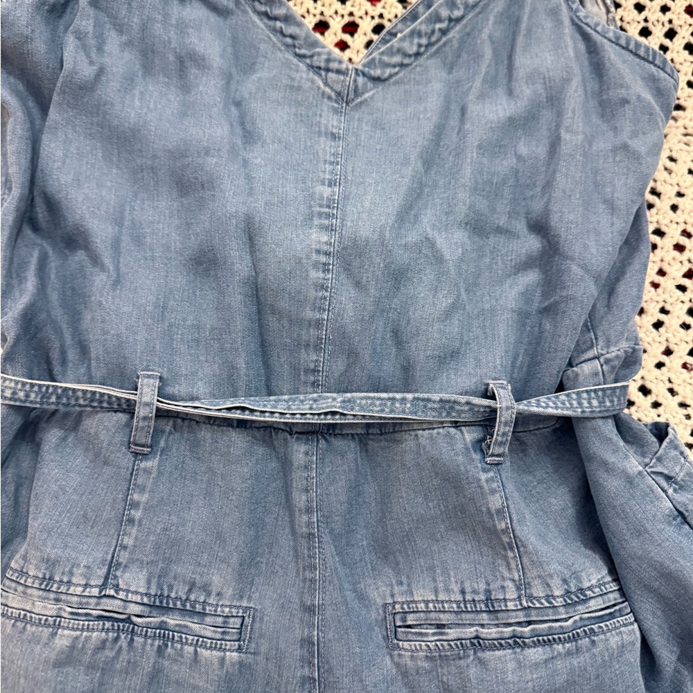 Paige Bettina Wrap Front Chambray Romper with tie waist L - Picture 3 of 5